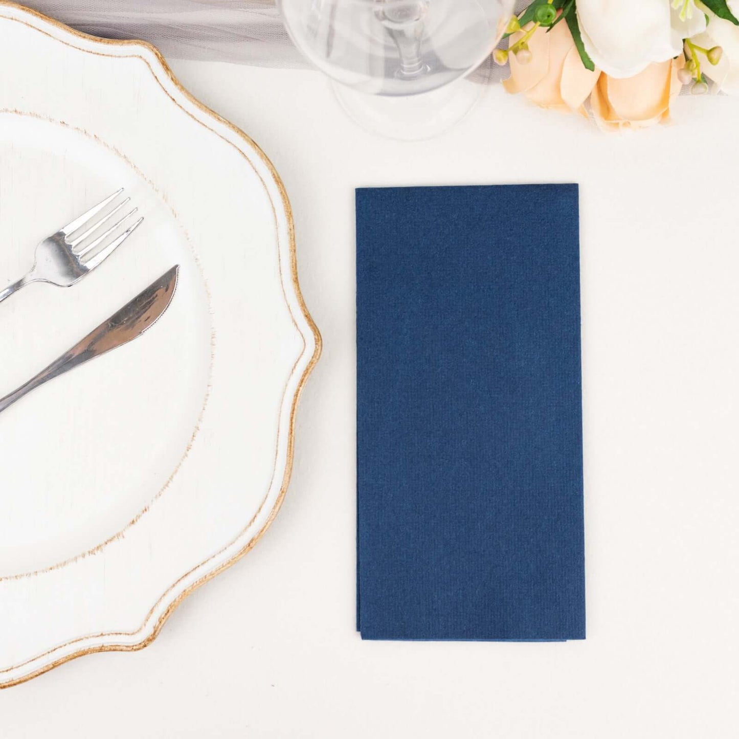 20 Pack Linen-Like Paper 8.5"x4" Napkins Navy Blue - Highly Absorbent & Disposable Airlaid Guest Towels
