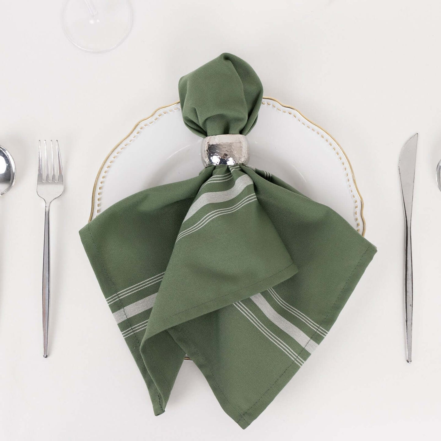 10 Pack Premium Spun Polyester 18"x22" Napkins Dusty Sage Green/White Bistro Style - Highly Absorbent Cotton-Like Feel Cloth Napkins