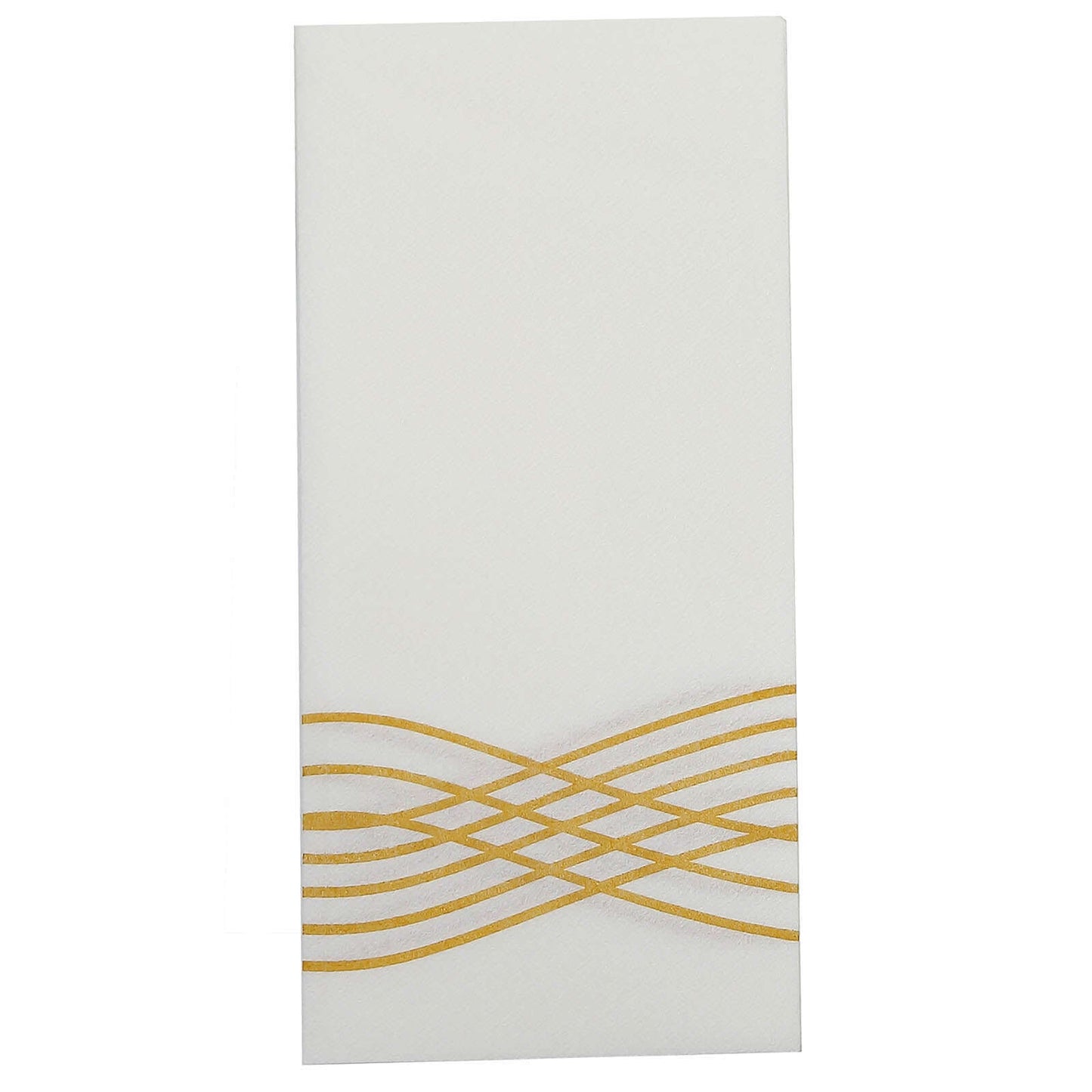 25 Pack Linen-Like Paper 8"x4" Napkins White with Metallic Gold Foil Wave Design - Soft & Absorbent Airlaid Hand Towels for Exquisite Weddings & Events