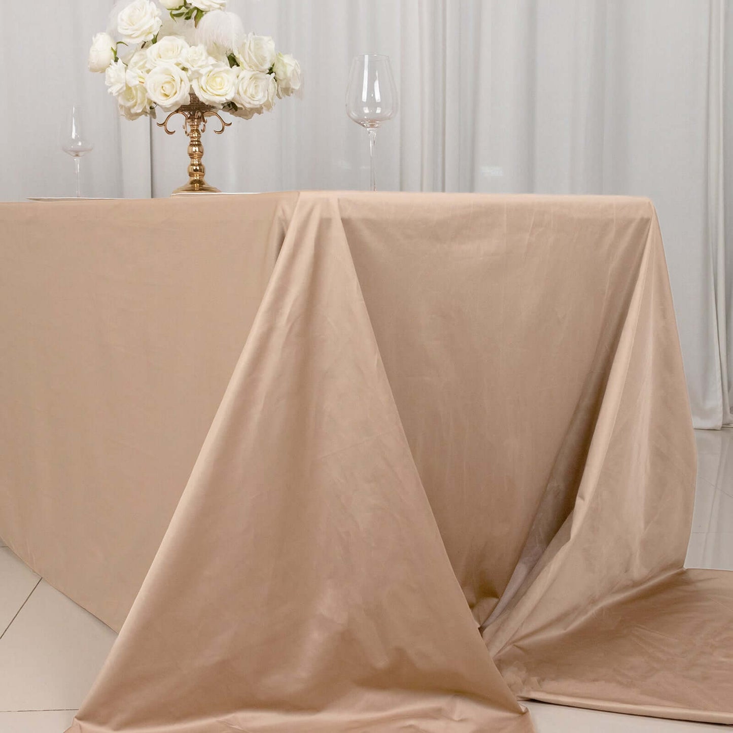 Scuba Rectangular 90"x156" Tablecloth Nude - Wrinkle Free, Stain Resistant & Seamless Table Cover