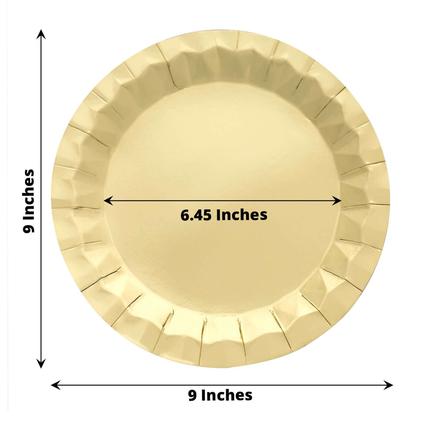 25-Pack Paper 9" Round Dinner Plates in Metallic Gold with Geometric Prism Rim - Disposable 400GSM Party Plates for Banquets & Celebrations
