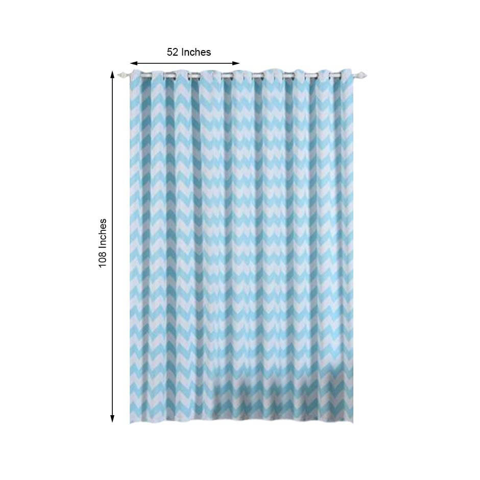 2 Pack White Light Blue Chevron Print Blackout Window Curtain Grommet Panels, Noise Canceling Curtains - 52"x108"