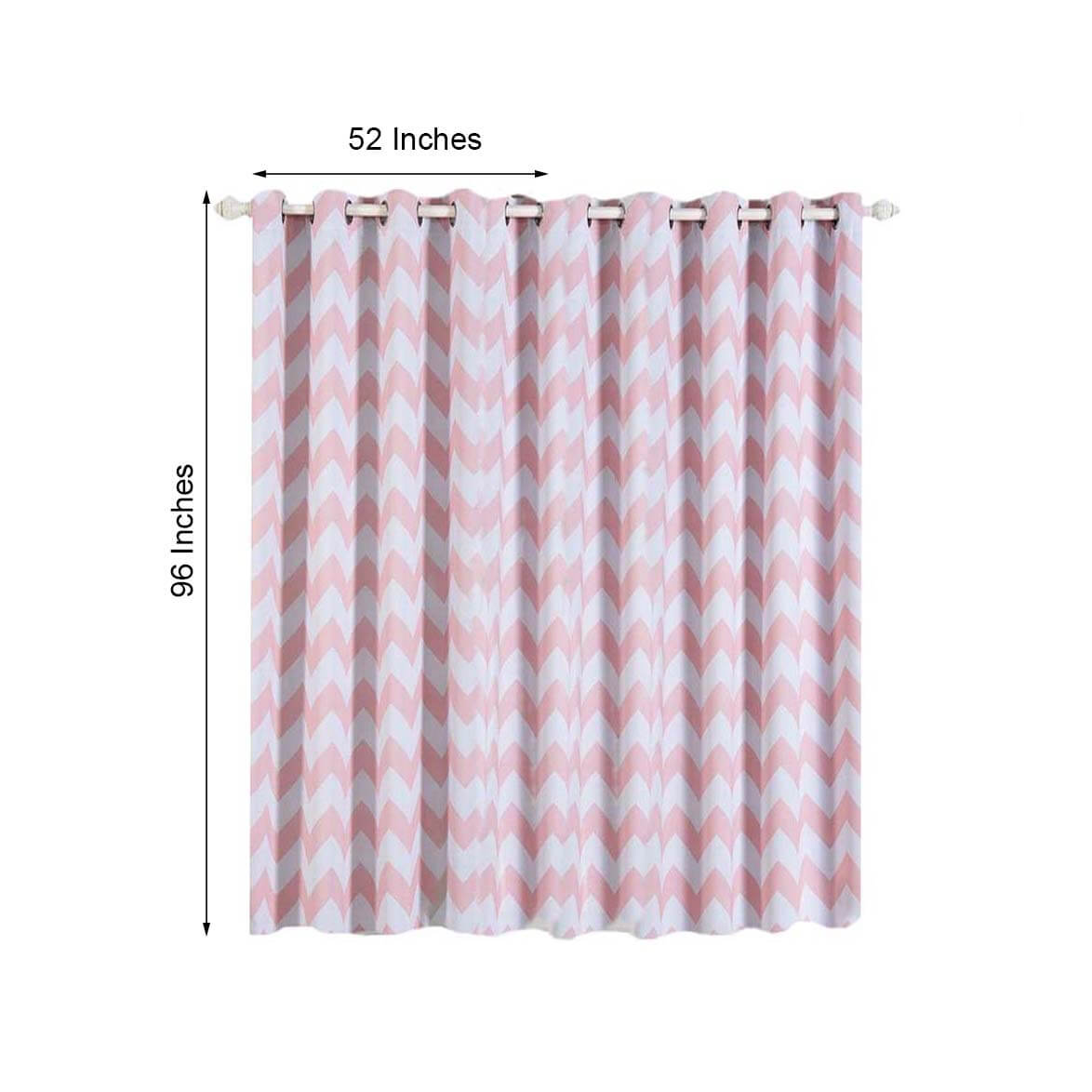 2 Pack White Blush Chevron Print Thermal Blackout Window Curtain Grommet Panels, Noise Canceling Curtains - 52"x96"