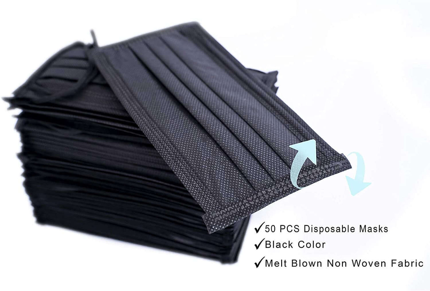 50 Pack 3 Ply Black Disposable Face Mask Non Woven Mask with Ear Loop