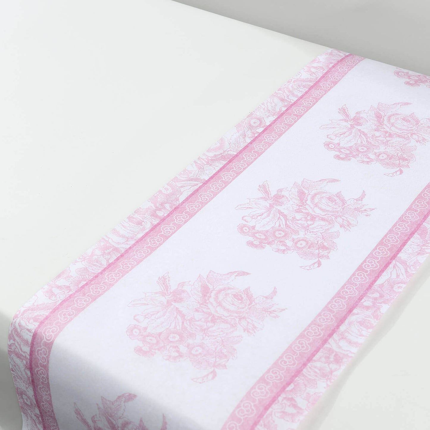 5 Pack Disposable Table Runners 11"x108" White with Pink Floral Pattern - Non-woven Stylish Kitchen Dining Table Decor