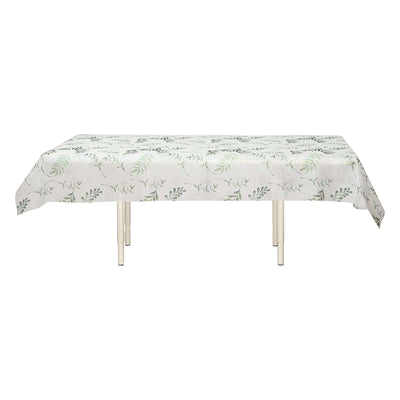 Non-Woven Tablecloth Rectangle White/Green with Olive Leaves Print - Perfect Disposable Table Cover for Summer