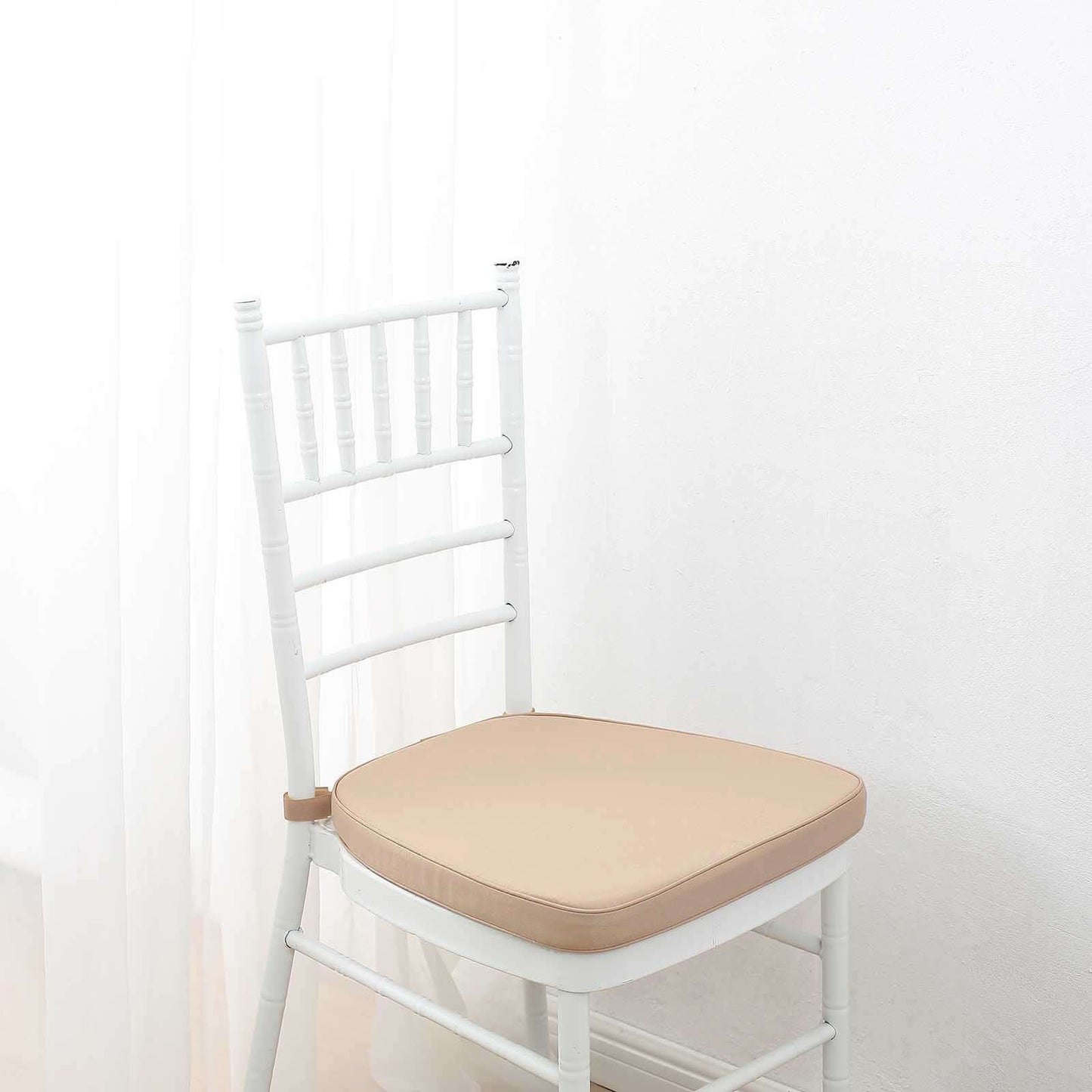 Chiavari Chair Cushion with 1.5" Thick Memory Foam and Ties Nude - Stylish Removable Cover for Comfort