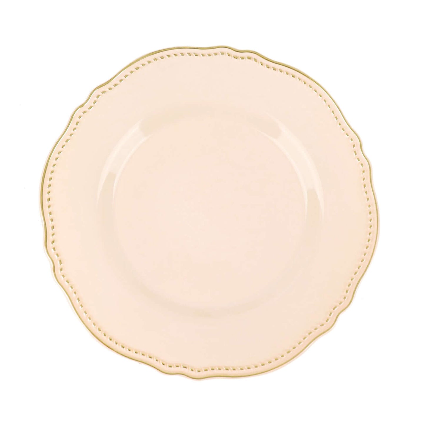 10-Pack Plastic Dinner Plates in Nude with Gold Scalloped Rim - Disposable Party Plates 9"