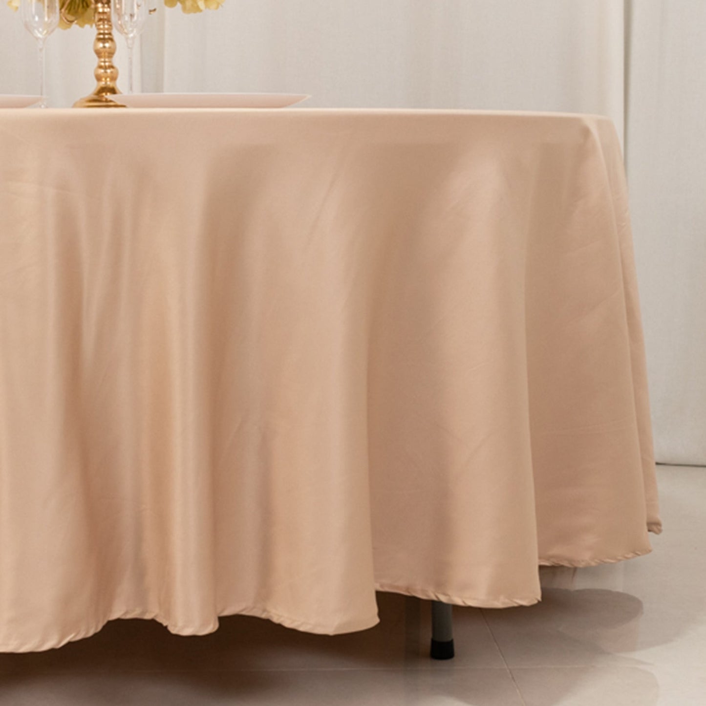 Lamour Satin 108" Round Tablecloth Nude - Durable & Silk-Like Table Cover