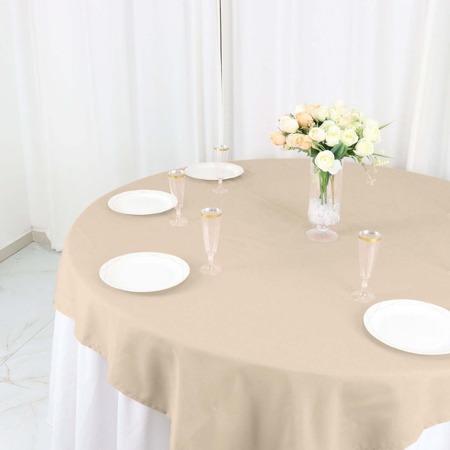 Polyester 54"x54" Table Overlay Square Tablecloth Nude - Wrinkle-Resistant & Durable Table Cover