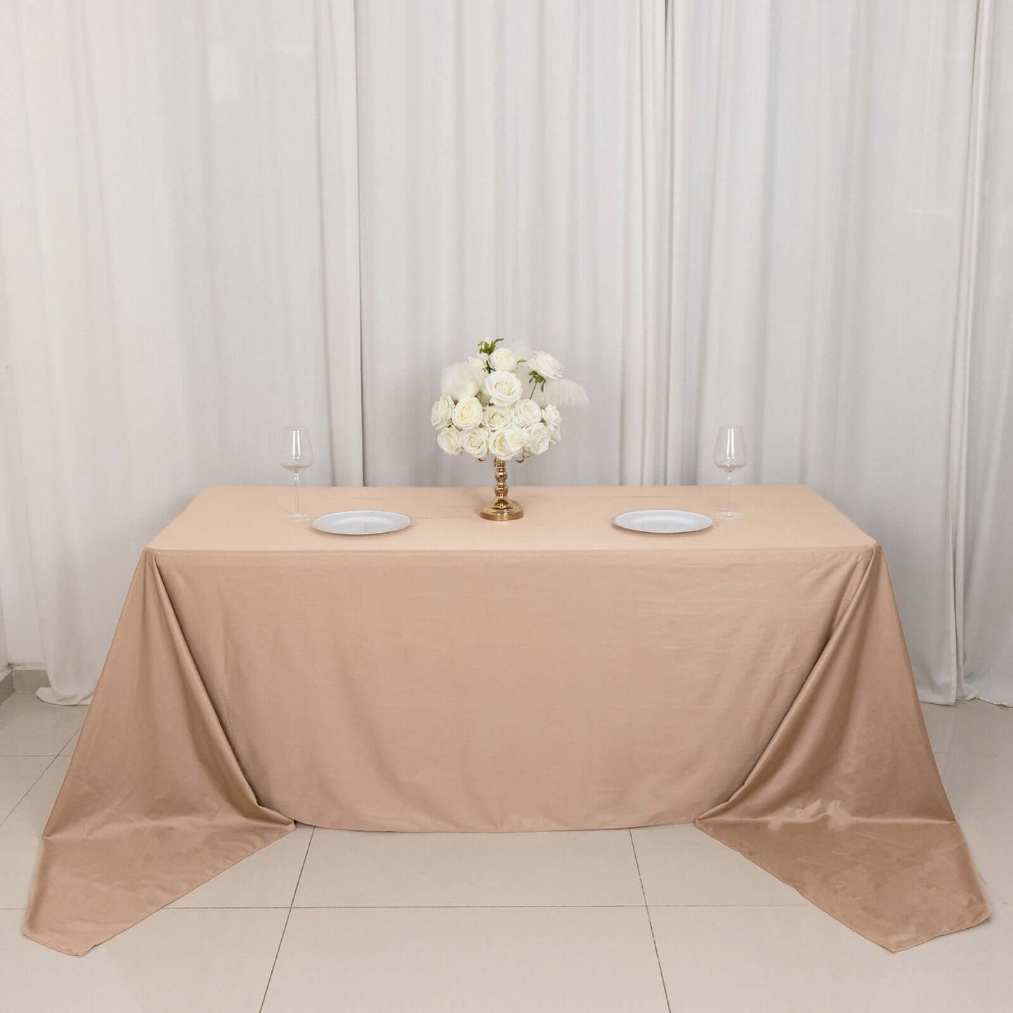 Scuba Rectangular 90"x156" Tablecloth Nude - Wrinkle Free, Stain Resistant & Seamless Table Cover
