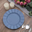 10-Pack Plastic 9" Round Dinner Plates in Ocean Blue Ruffled Rim with Gold Edging - Sturdy Disposable Dinnerware