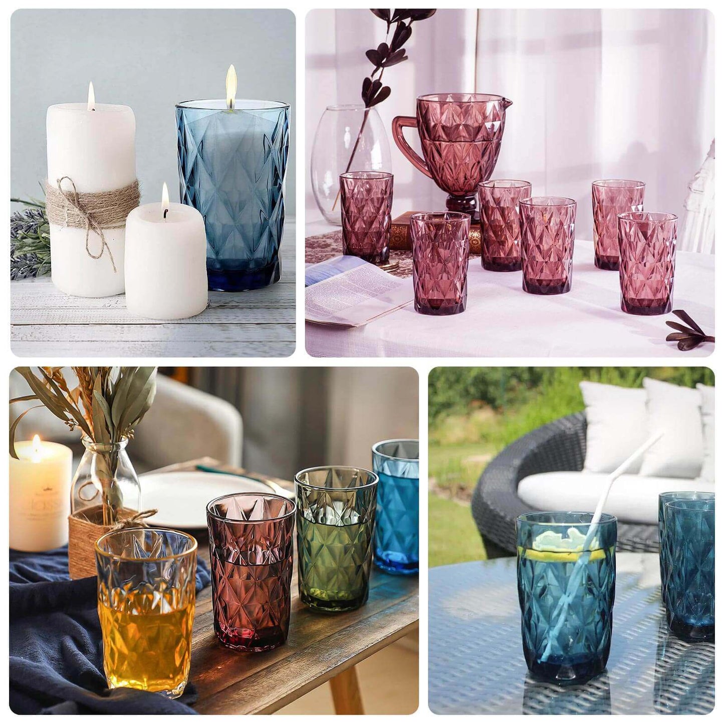 6-Pack Whiskey Glasses Ocean Blue Textured Crystal Cut Design with Heavy Base - Highball Tumblers for Parties & Events 12oz 5"