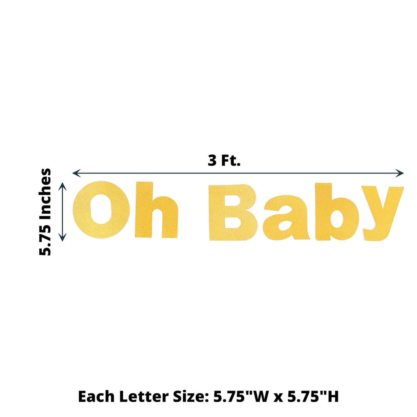 3ft Gold Glittered Oh Baby Paper Hanging Baby Shower Garland Banner