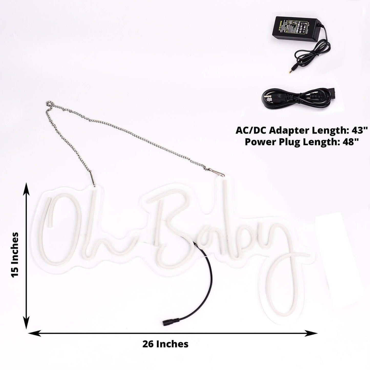 26" Oh Baby Neon Light Sign, LED Reusable Wall DÃ©cor Lights With 5ft Hanging Chain