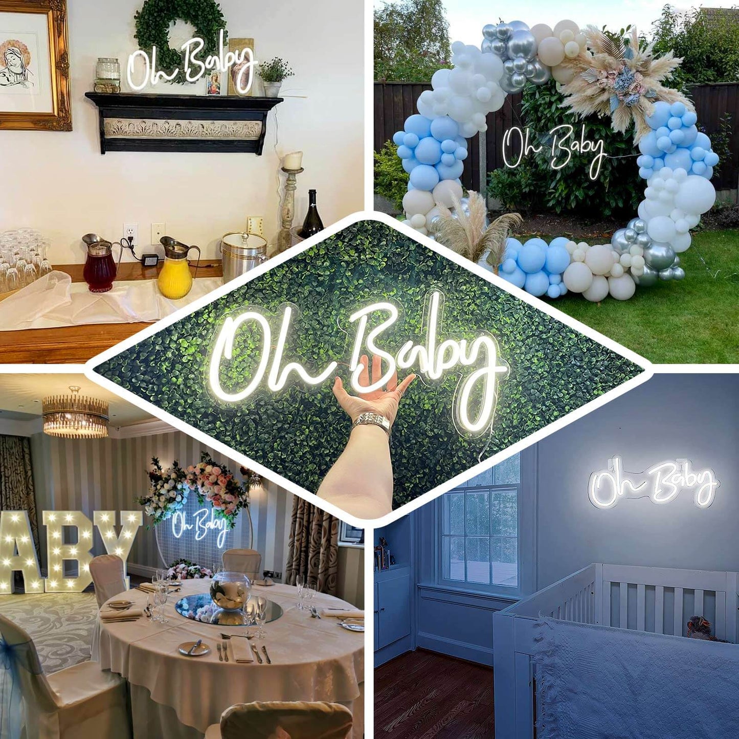 26" Oh Baby Neon Light Sign, LED Reusable Wall DÃ©cor Lights With 5ft Hanging Chain