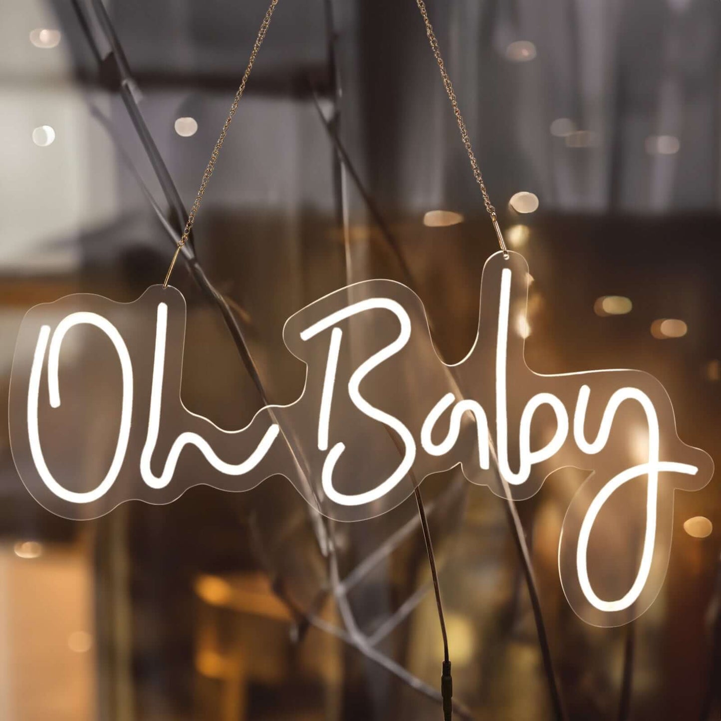 26" Oh Baby Neon Light Sign, LED Reusable Wall DÃ©cor Lights With 5ft Hanging Chain