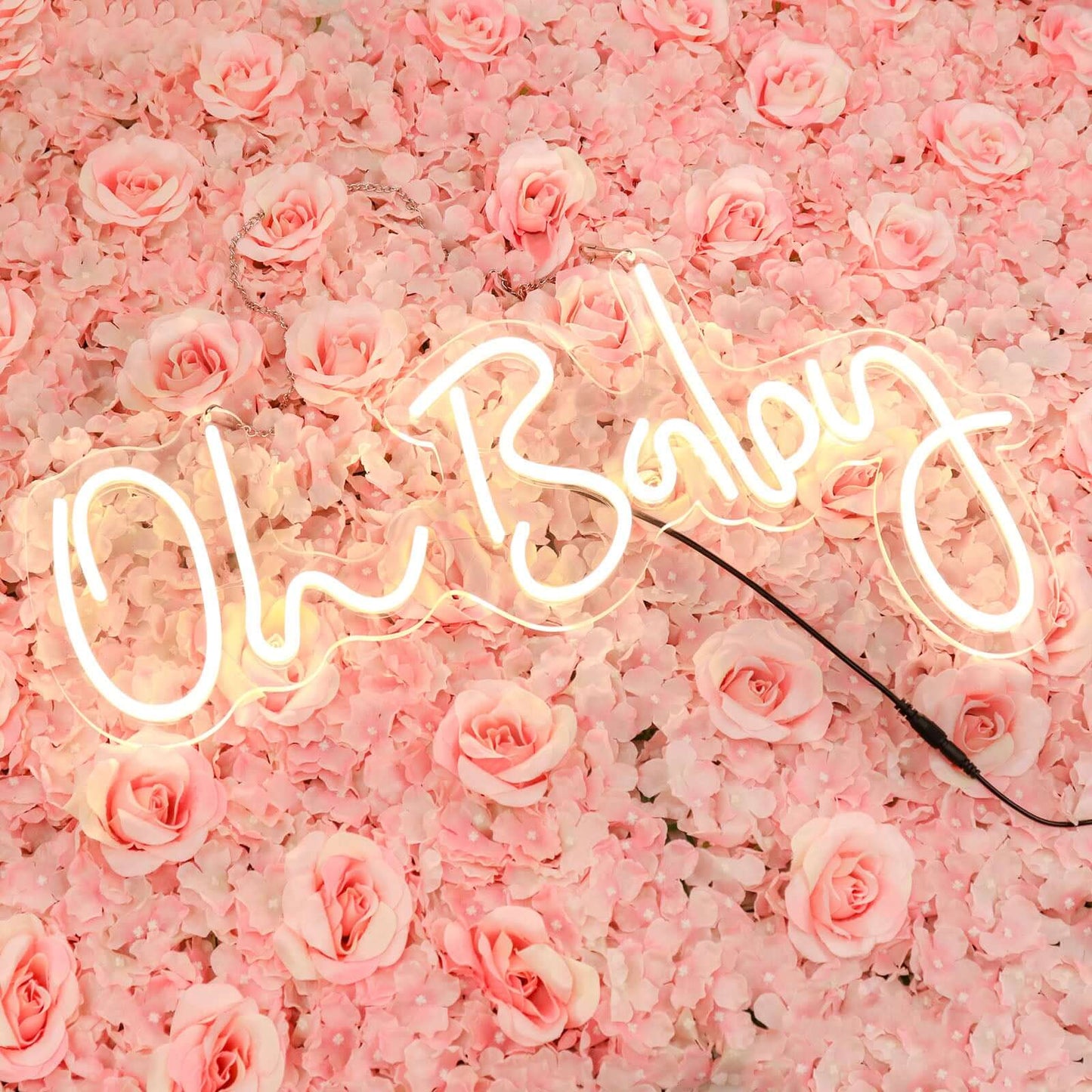 26" Oh Baby Neon Light Sign, LED Reusable Wall DÃ©cor Lights With 5ft Hanging Chain