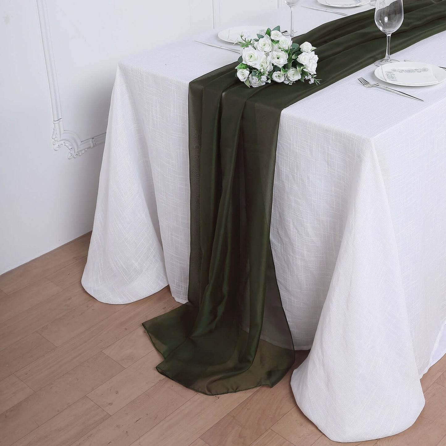 Chiffon 6ft Table Runner Olive Green - Flowy & Lightweight Table Decor