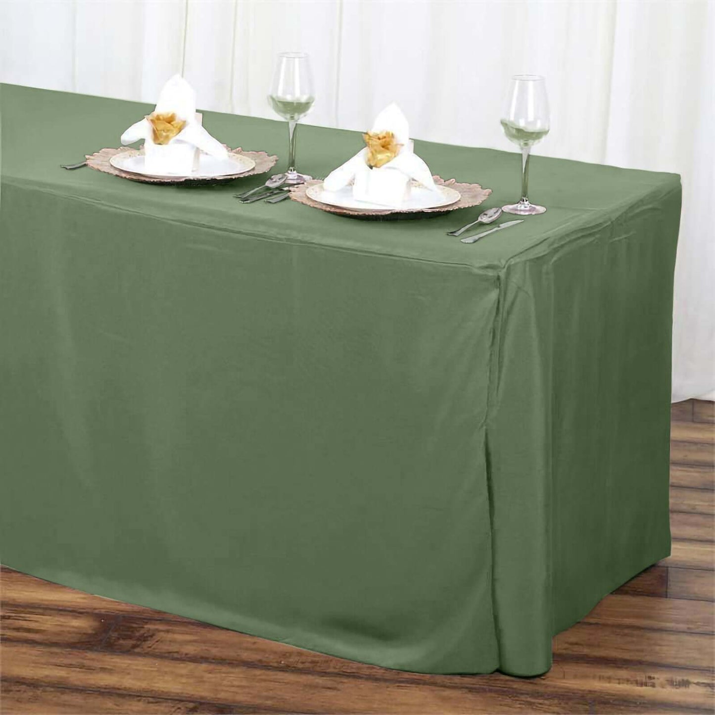 Fitted Polyester 72"x30" Rectangle Tablecloth Olive Green - Durable and Easy to Maintain Table Cover
