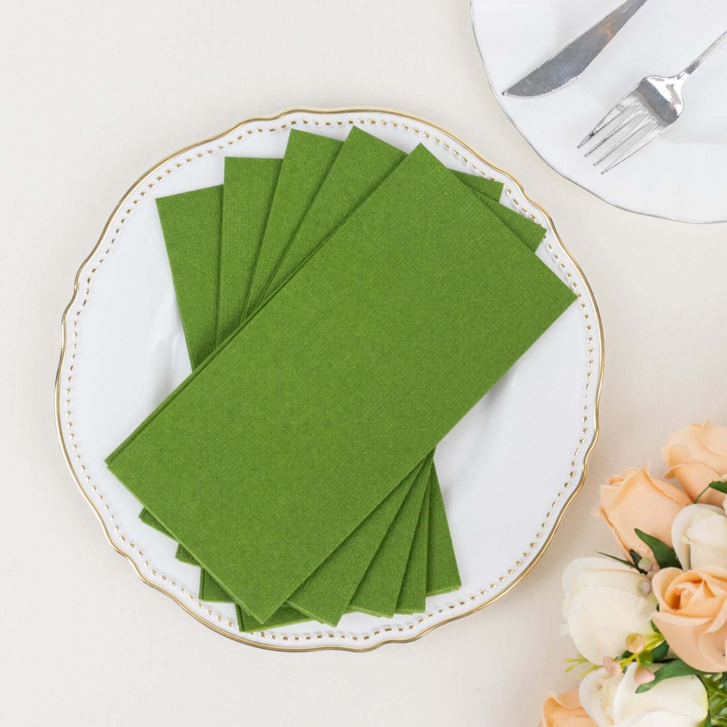 20 Pack Linen-Like Paper 8.5"x4" Napkins Olive Green - Highly Absorbent & Disposable Airlaid Guest Towels
