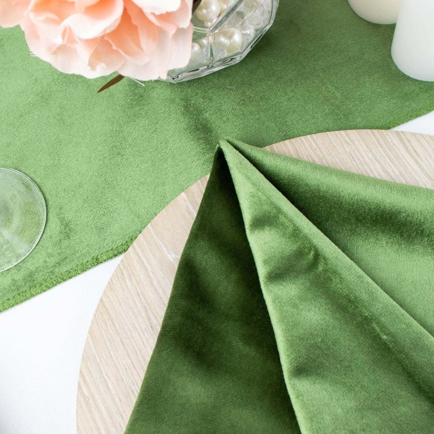 5 Pack Premium Velvet 20"x20" Napkins Olive Green - Soft Sheen Finish Cloth Napkins