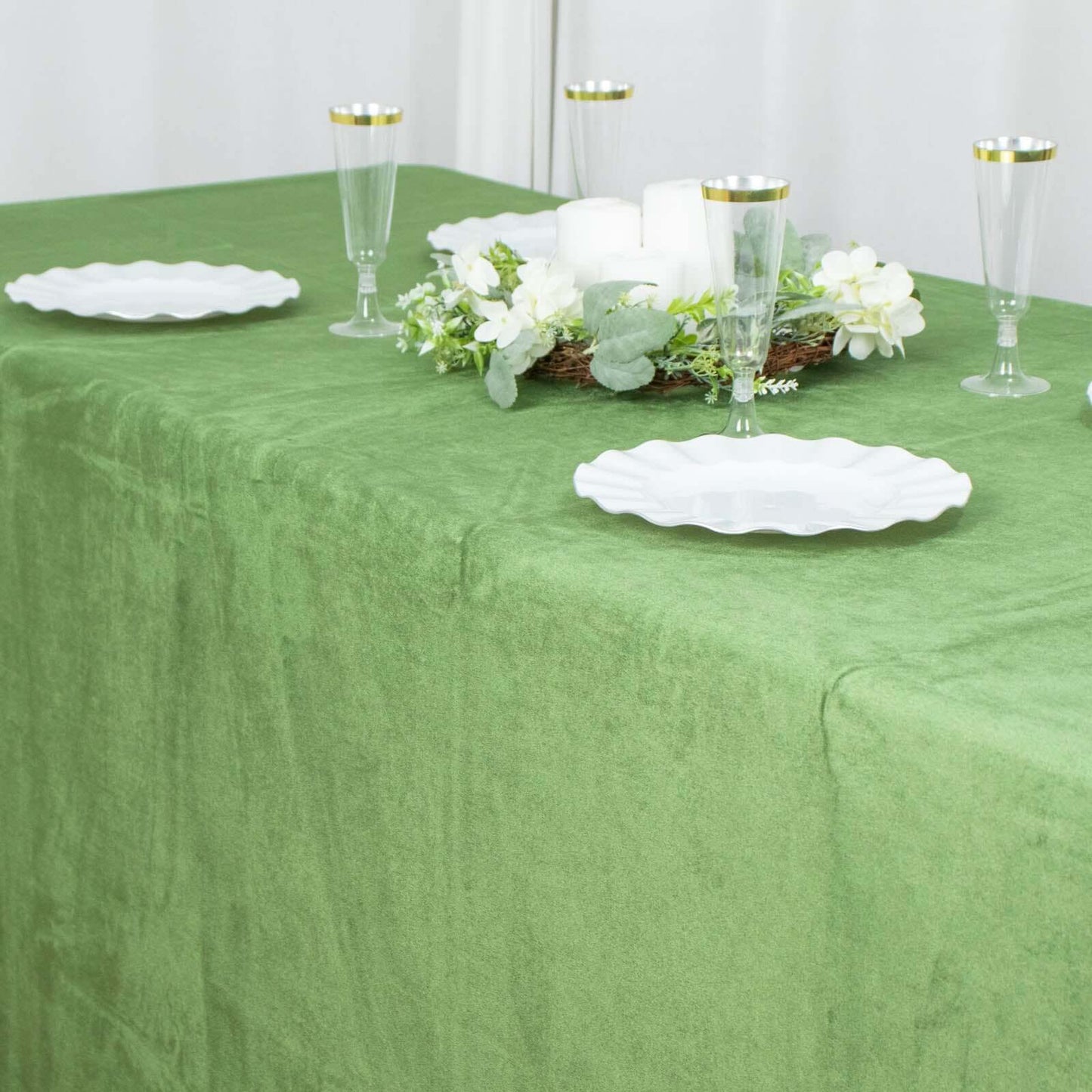 Premium Velvet 90"x132" Rectangle Tablecloth Olive Green - Reusable Soft & Seamless Table Cover
