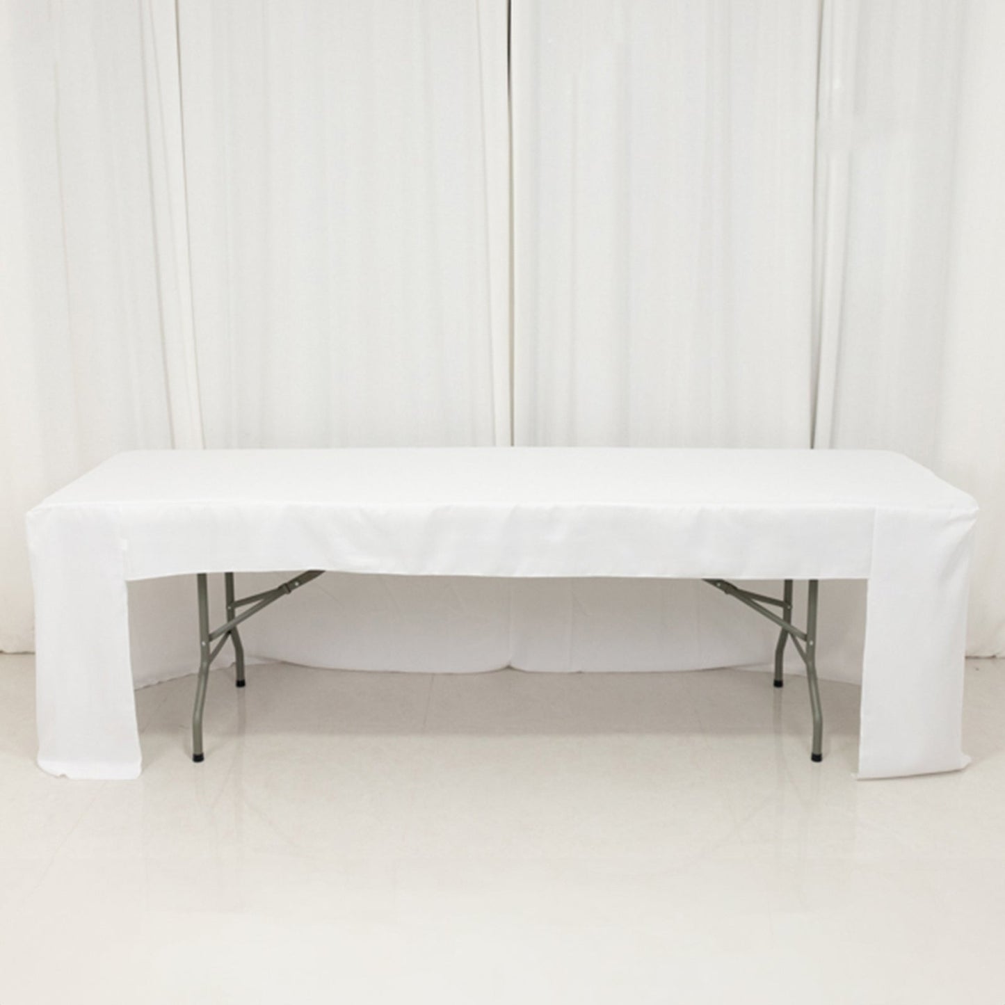 Fitted Polyester 96"x30" Rectangle Tablecloth White with Open Back Design - Easy to Maintain and Wrinkle-Resistant Table Cover for Trade Shows & Displays