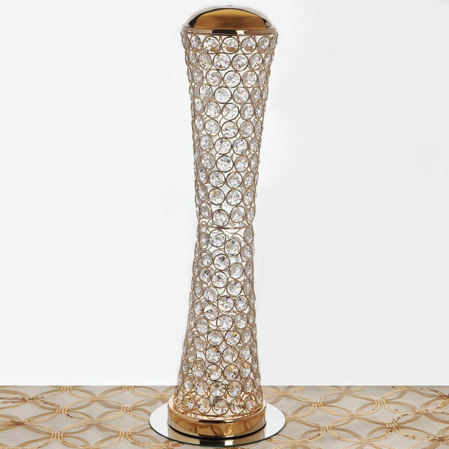 Metal Hurricane Floral Vase Centerpiece Metallic Gold with Crystal Beaded Design - Table Decorative Stand 24"