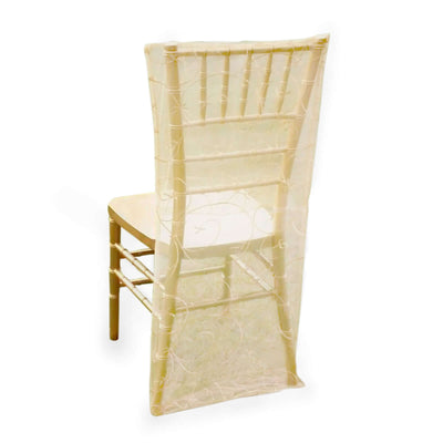 Organza Chair Slipcover with Satin Embroidery for Chiavari Chairs Ivory - Chair Back Cover