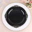 10-Pack Plastic 10" Round Dinner Plates in Black with Silver Leaf Embossed Rim - Disposable Vintage Baroque Style Plates