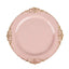 10-Pack Plastic 8" Round Dessert Plates in Blush with Gold Leaf Embossed Rim - Disposable Vintage Baroque Style Salad Plates
