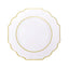 10-Pack Plastic Dessert Appetizer Plates in White Baroque Design with Scalloped Gold Rim - Heavy Duty Disposable Salad Plates for Formal Events & Banquets 8"