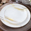 10-Pack Plastic 10" Round Dinner Plates in White with Gold Brush Stroked Print - Disposable Party Dinnerware for Modern Themed Events & Banquets