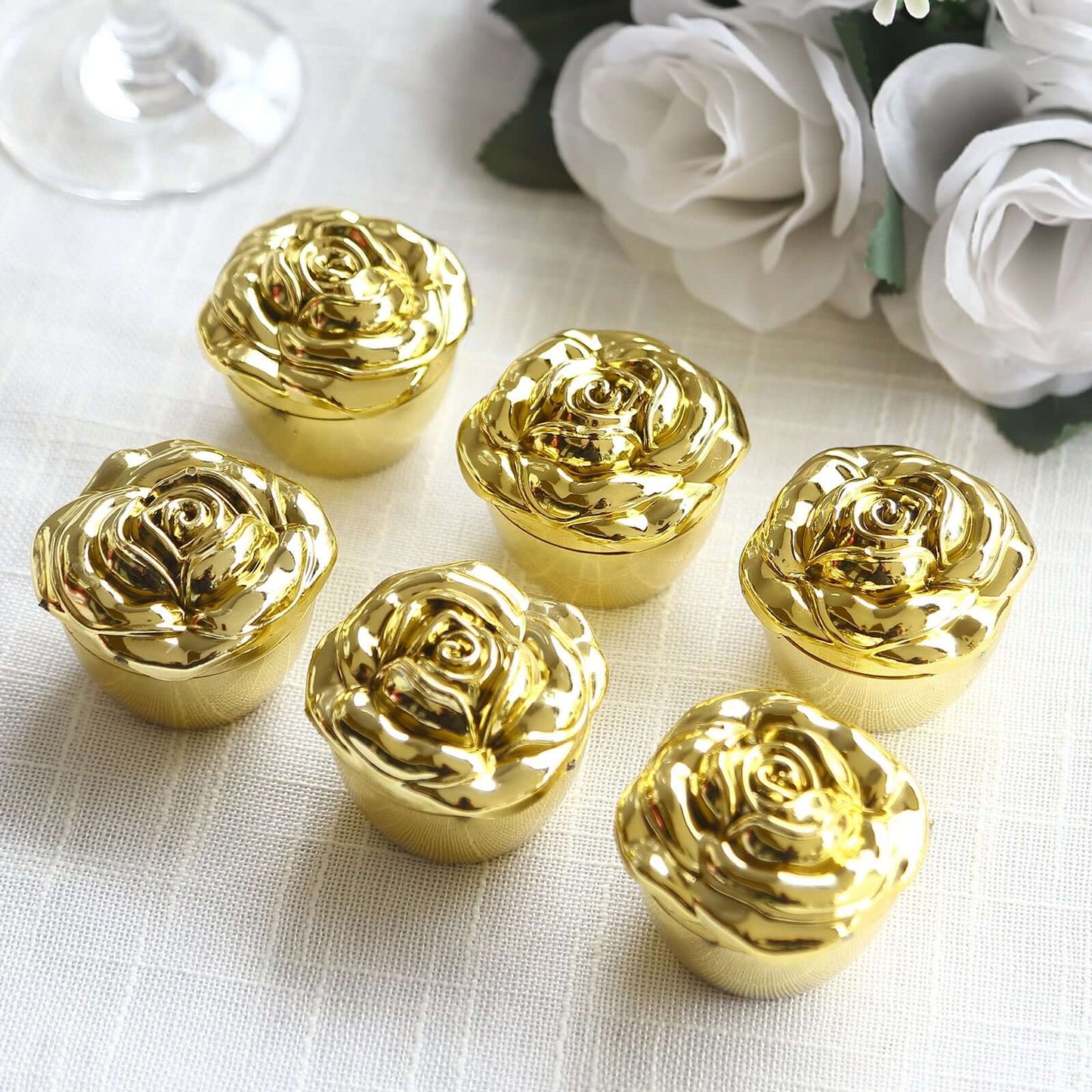 20-Pack Plastic Fillable Mini Candy Container in Vintage Rose Style Gold with Lids - Stylish Candy Treat Favor Boxes 2"