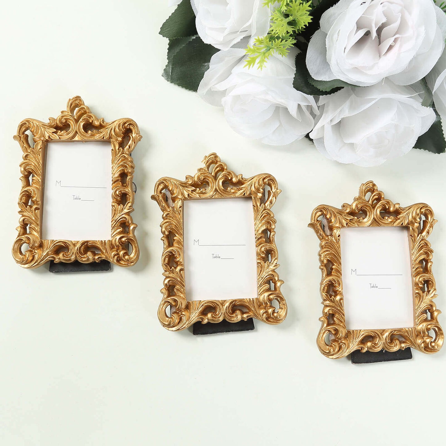 4-Pack Picture Frames Gold Resin Vintage Ornate Design Rectangle - Mini Photo Frame Wedding Place Card Holders & Party Favors 4"x3"