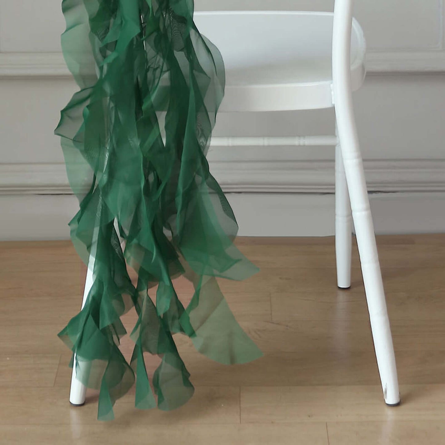 Chiffon Chair Sash with Curly Design Hunter Emerald Green - Stylish Chair Decorations