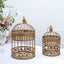 Set of 2 Card Holders Wrought Iron Bird Cage Design Metallic Gold - Decorative Display Stand 9"/13"