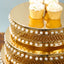 Set of 3 Cake Stands Round Design with Mirror Top Gold - Pearl Beaded Stackable Cupcake Holders Metal 12", 14", 16"