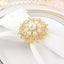 4 Pack Pearl And Diamond Rhinestone Flower Gold Metal Napkin Rings, Decorative Napkin Buckle Holders
