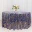 Sequin Mesh 120" Round Tablecloth Royal Blue/Gold - Seamless Wave Embroidered Table Cover