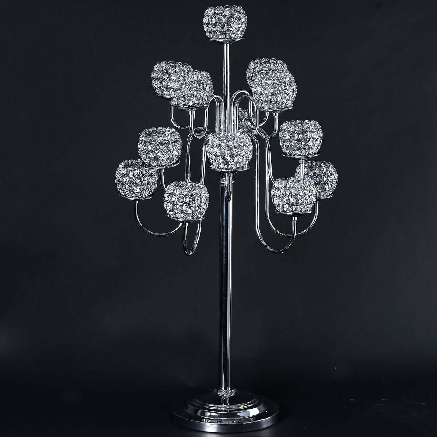 Metal Crystal Beaded Candelabra Silver 13 Arm Design - Table Centerpiece for Events 40"