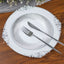 10-Pack Plastic 7" Round Dessert Plates in White with Silver Swirl Rim - Disposable Salad Plates