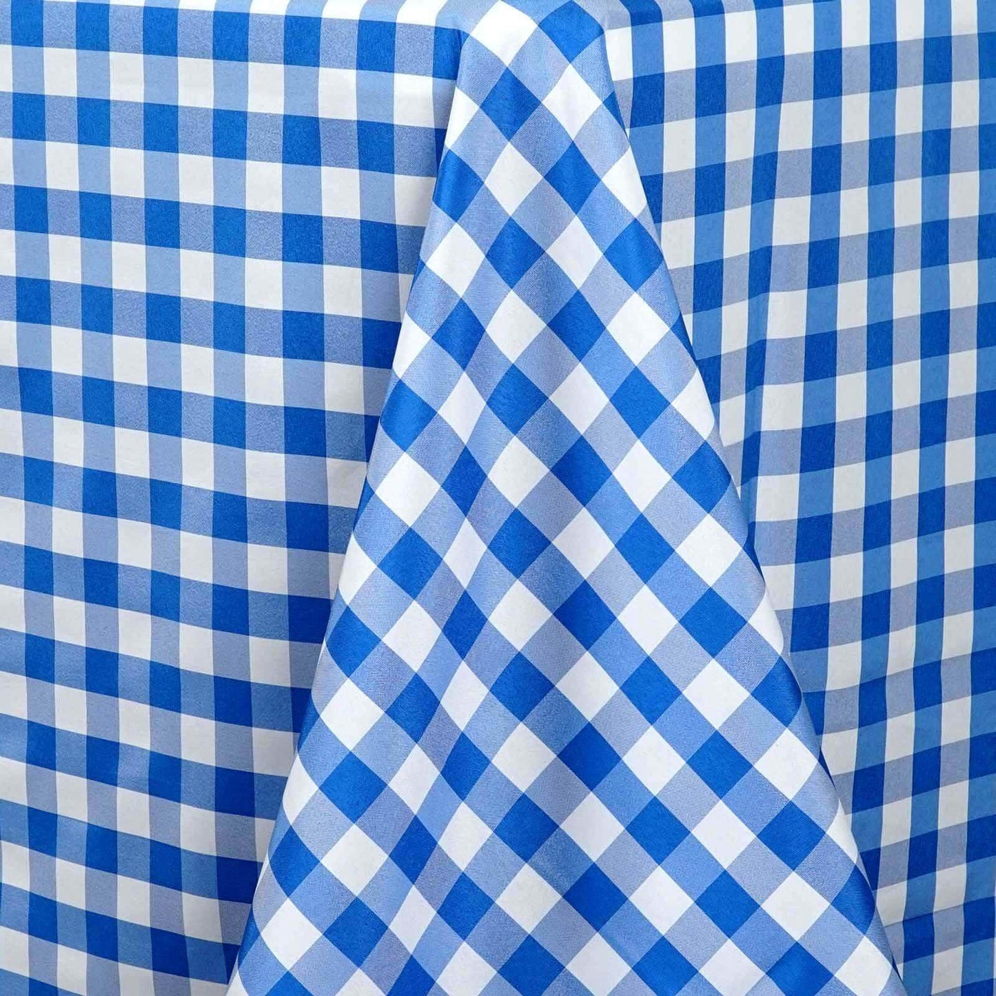 Polyester 90"x132" Rectangle Tablecloth White/Blue - Seamless Checkered Buffalo Plaid Table Cover