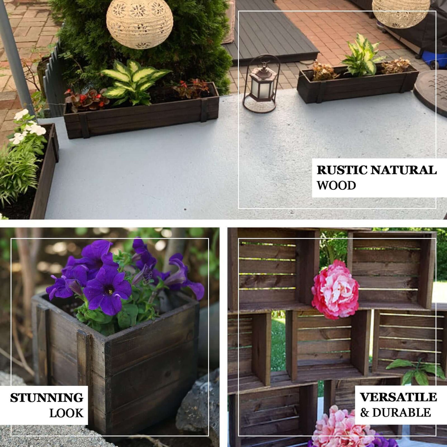 Rustic Wood Planter Box Smoked Brown - Durable Table Decor with Removable Plastic Liner 30"x6"