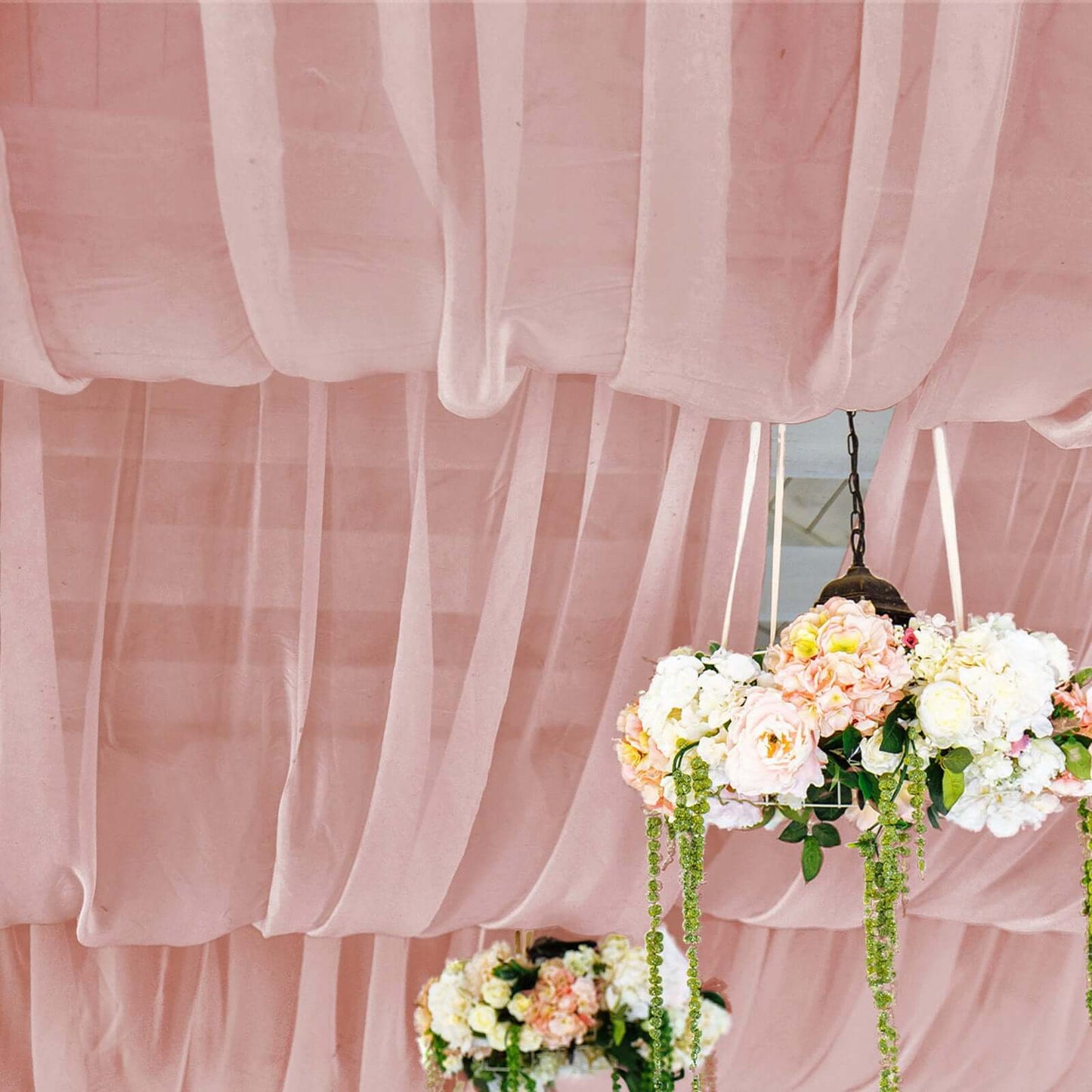 5ftx32ft Dusty Rose Chiffon Curtain Panel, Durable Flame Resistant Backdrop Ceiling Drapery With Rod Pocket
