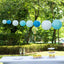 Set of 8 Mixed Blue White Hanging Paper Lanterns, Decorative Round Chinese Sky Lanterns, Assorted Sizes - 6",8",10",14"