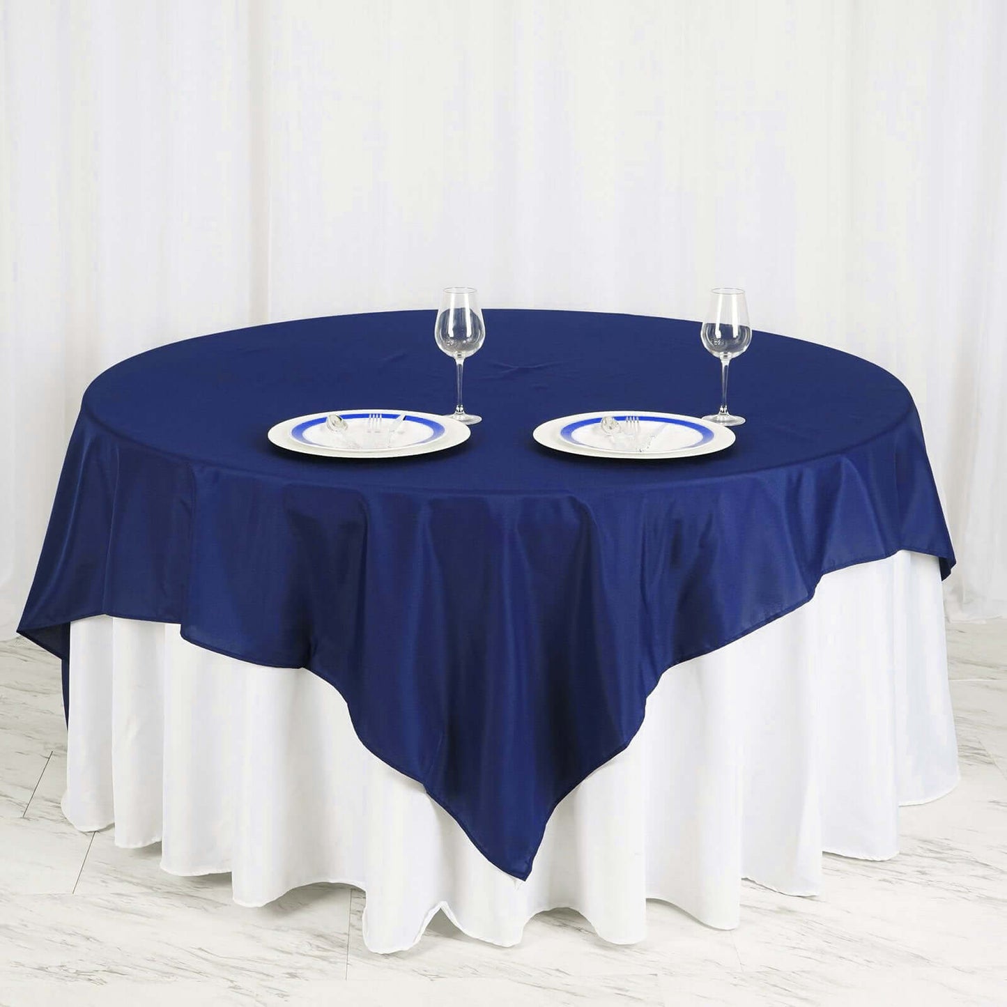 Polyester 70"x70" Table Overlay Square Tablecloth Navy Blue - Wrinkle-Resistant & Durable Table Cover