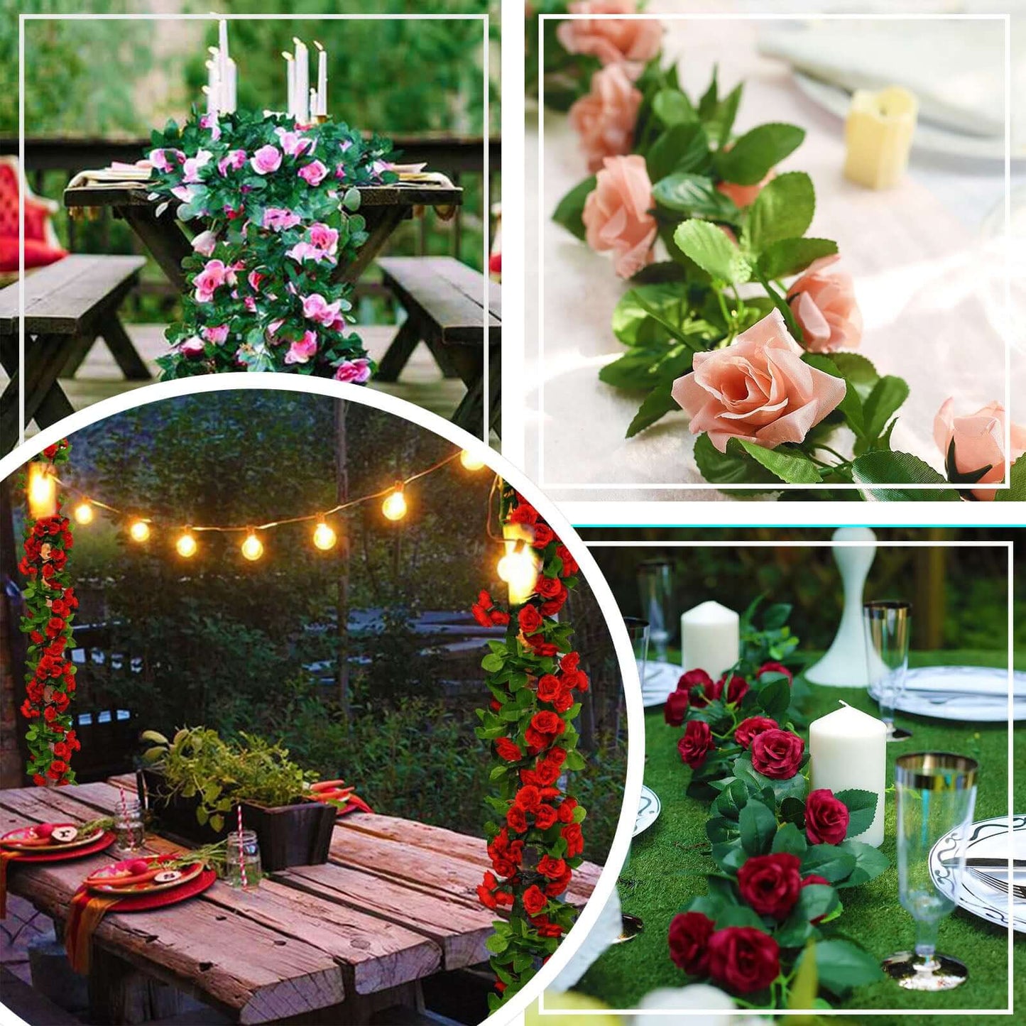 6ft White Artificial Silk Rose Garland UV Protected Flower Chain