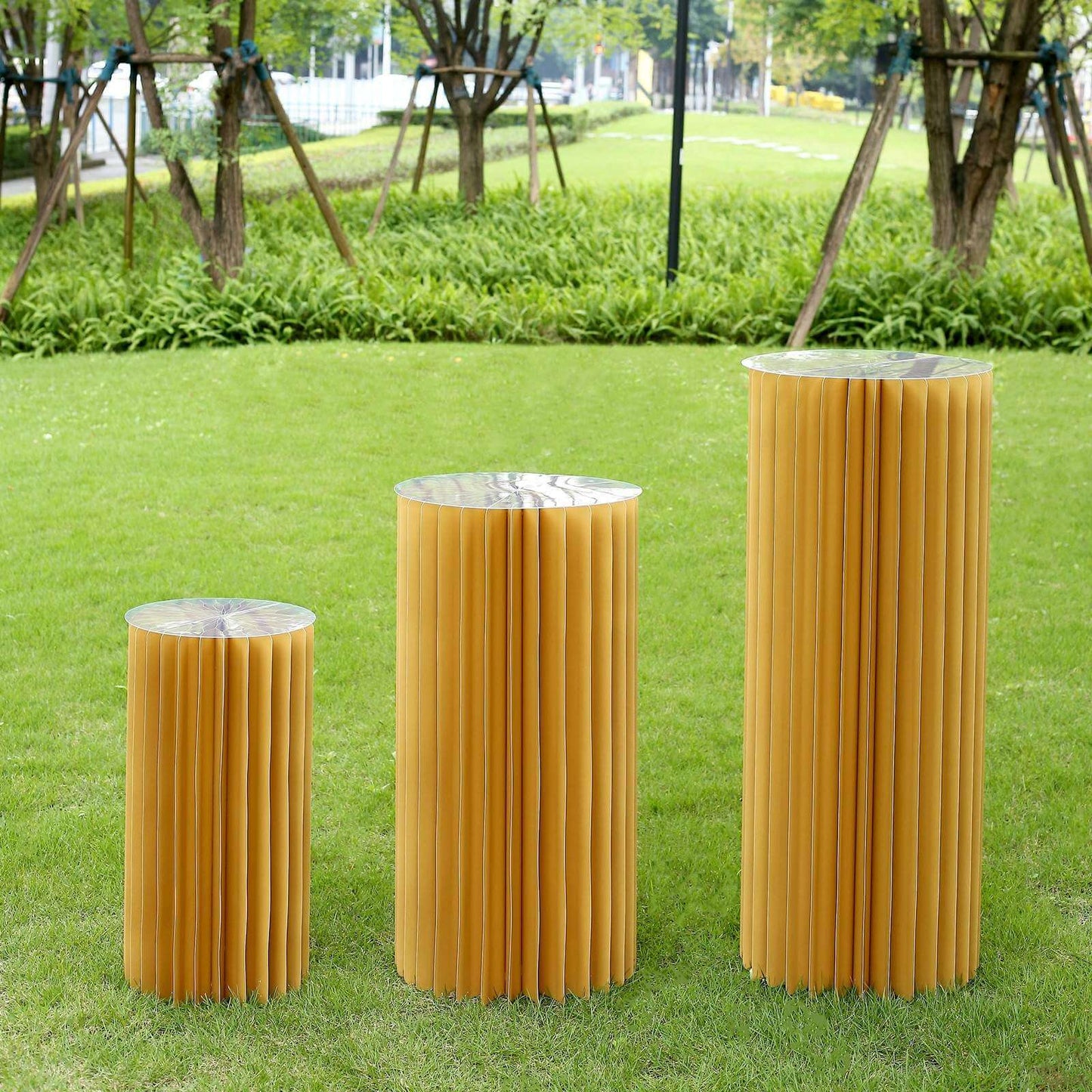 24" Gold Cylinder Display Column Stand, Pillar Pedestal Stand With Top Plate